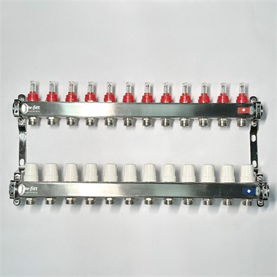 Колл.группа 1" х 12 вых 3/4" с расходомерами и термостатическими вентилями без конц, нерж. сталь 883172