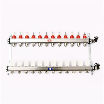 Колл.группа 1" х 12 вых 3/4" с расходомерами и термостатическими вентилями, нерж. сталь 875572