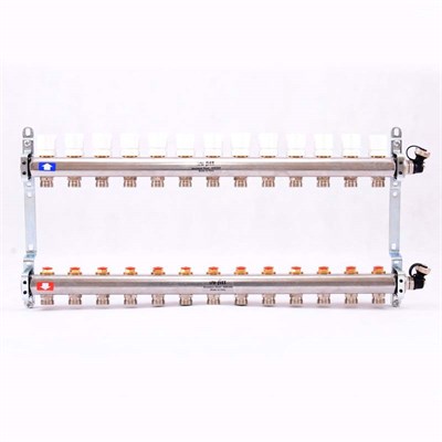 Колл.группа 1" х 13 вых 3/4" с балансировочными и термостатическими вентилями, нерж. сталь 876913