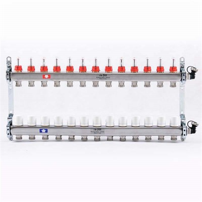 Колл.группа 1" х 13 вых 3/4" с расходомерами и термостатическими вентилями, нерж. сталь 857676