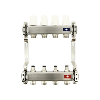 Колл.группа 1" х 2 вых 3/4" с балансировочными и термостатическими вентилями без конц, нерж. cталь 857405