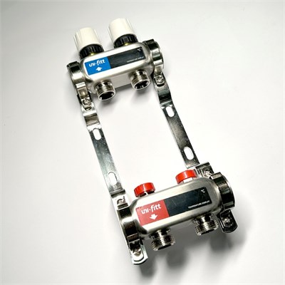 Колл.группа 1" х 2 вых 3/4" с балансировочными и термостатическими вентилями без конц, нерж. cталь 880965