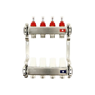 Колл.группа 1" х 2 вых 3/4" с расходомерами и термостатическими вентилями без конц, нерж. сталь 874059