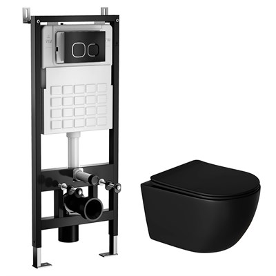 Комплект WAVE "Система инсталляции МЕХАНИКА 500+унитаз "ROUND" черный+квадратная кнопка A2 черная 555982