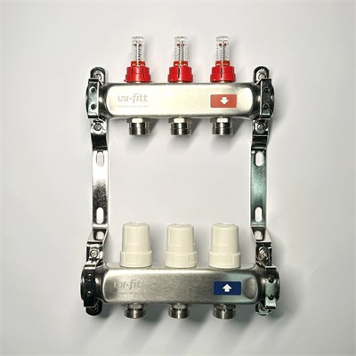 Колл.группа 1" х 3 вых 3/4" с расходомерами и термостатическими вентилями без конц, нерж. сталь 864491