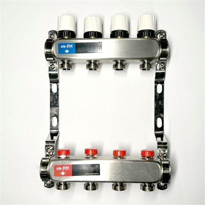 Колл.группа 1" х 4 вых 3/4" с балансировочными и термостатическими вентилями без конц, нерж. cталь 859617