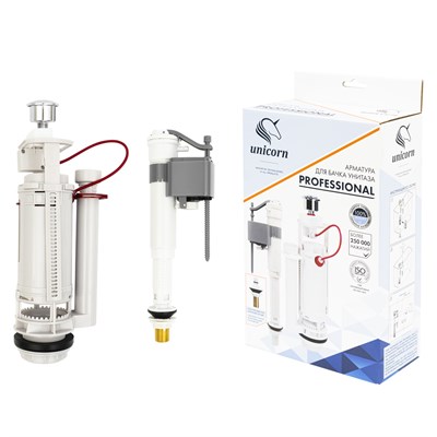 Арматура к смыв. бачку 2-ух Кноп. UNICORN хром, универс. (бок/ниж.подв, лат.штуцер 1/2") KAU_K/L_1/2 556696