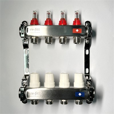 Колл.группа 1" х 4 вых 3/4" с расходомерами и термостатическими вентилями без конц, нерж. сталь 884825