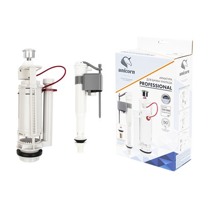 Арматура к смыв. бачку 2-ух Кноп. UNICORN хром, универс. (бок/ниж.подв,плас.штуцер 1/2") KAU_K/P_1/2 556698