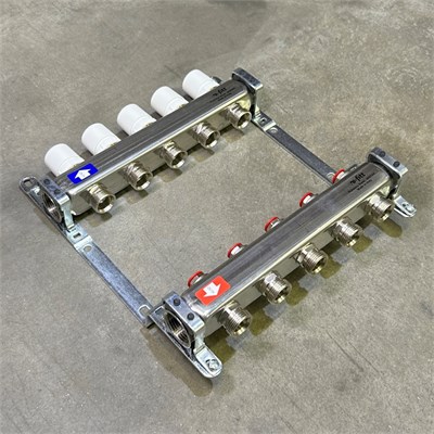 Колл.группа 1" х 5 вых 3/4" с балансировочными и термостатическими вентилями без конц, нерж. cталь 864107