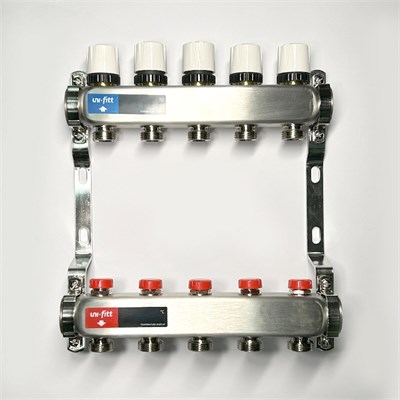 Колл.группа 1" х 5 вых 3/4" с балансировочными и термостатическими вентилями без конц, нерж. cталь 870778