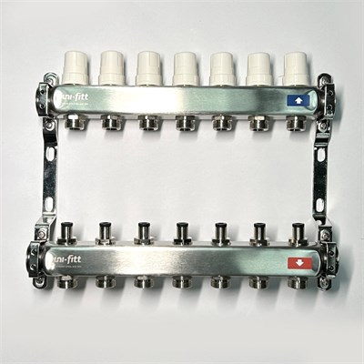 Колл.группа 1" х 7 вых 3/4" с балансировочными и термостатическими вентилями без конц, нерж. cталь 857240