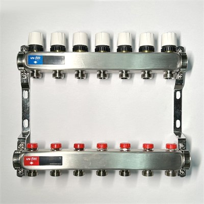 Колл.группа 1" х 7 вых 3/4" с балансировочными и термостатическими вентилями без конц, нерж. cталь 864057