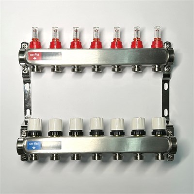 Колл.группа 1" х 7 вых 3/4" с расходомерами и термостатическими вентилями без конц, нерж. сталь 867883