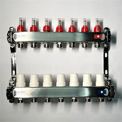 Колл.группа 1" х 7 вых 3/4" с расходомерами и термостатическими вентилями без конц, нерж. сталь 868572