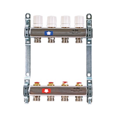 Колл.группа 1" х 8 вых 3/4" с балансировочными и термостатическими вентилями без конц, нерж. cталь 863010