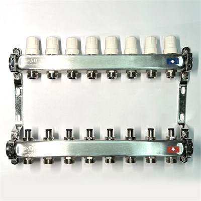 Колл.группа 1" х 8 вых 3/4" с балансировочными и термостатическими вентилями без конц, нерж. cталь 881533