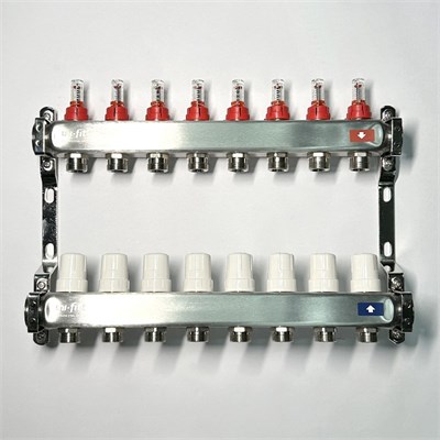 Колл.группа 1" х 8 вых 3/4" с расходомерами и термостатическими вентилями без конц, нерж. сталь 875777