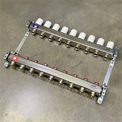 Колл.группа 1" х 9 вых 3/4" с балансировочными и термостатическими вентилями без конц, нерж. cталь 858569