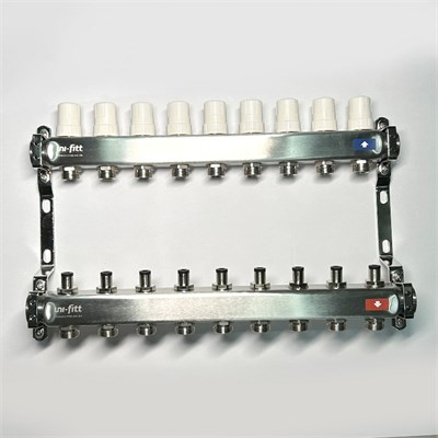 Колл.группа 1" х 9 вых 3/4" с балансировочными и термостатическими вентилями без конц, нерж. cталь 887262