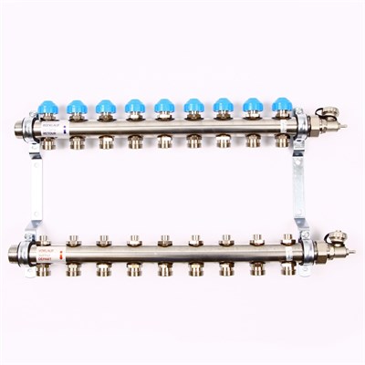 Колл.группа Н 1" х 9 вых 3/4" с балансировочными и термостатическими вентилями, нерж. сталь 869963