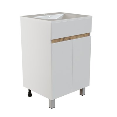 Тумба д/ванной "БРИКС-50" 2 створки белый/дуб вотан под рак."Breeze 50" мебельный (Sanita Luxe)(ПВХ) 556811