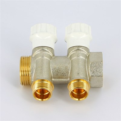 Коллектор НВ 1' 2x1/2' Н 38мм никелир. с вентилями 886642