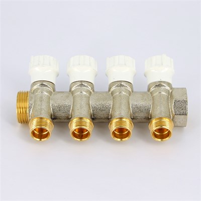 Коллектор НВ 1' 4x1/2' Н 38мм никелир. с вентилями 876438