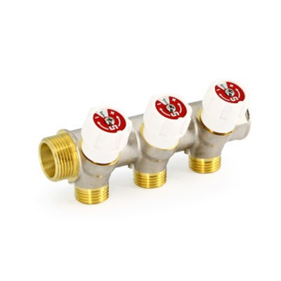 Коллектор НВ 1" х 2 вых 3/4" ЕК, с вентилями, никель 866313