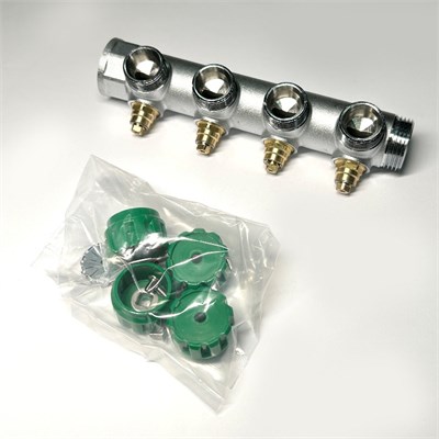 Коллектор НВ 1" х 4 вых 3/4" ЕК, вых 90', 45 мм, с вентилями, хром 882819