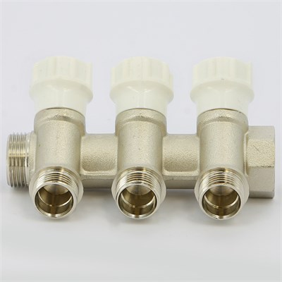 Коллектор НВ 3/4' 3x1/2' Н 38мм никелир. с вентилями 880323