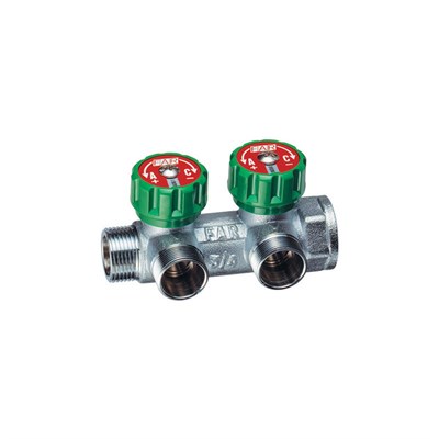 Коллектор НВ 3/4" 2 х М24х19 Н 45 мм с выходами под 90', с вентилями, хром 870196