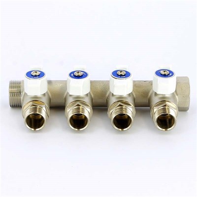 Коллектор НВ 3/4" х 4 вых 1/2" под соединитель, с кранами, никель 872651