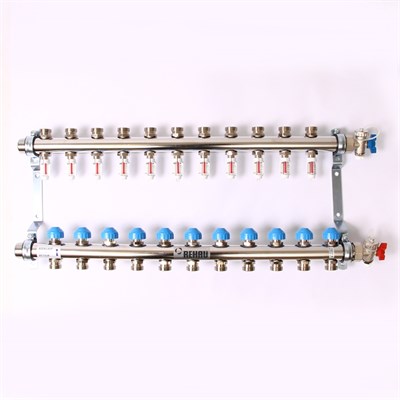 Коллекторная группа НН 1" x 11 вых 3/4"EK с расходом. и термост. вентилями, нерж.сталь, HKV-D 858708