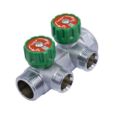 Коллектор 1''x3/4'' (евроконус) с регулировочными вентилями для подачи водоснабжения VRT (2 вых) 555986