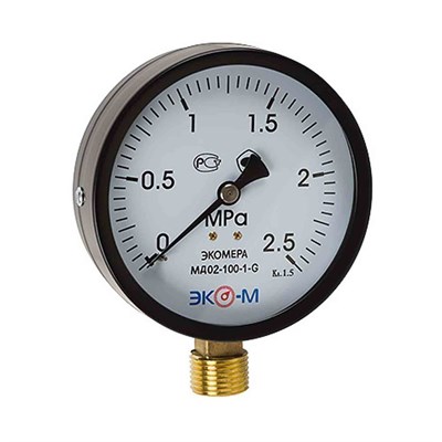 Манометр 100х1/2'' 25 бар МД02 (нижн радиал подкл, корпус сталь, минстекло) ЭКОМЕРА 557544