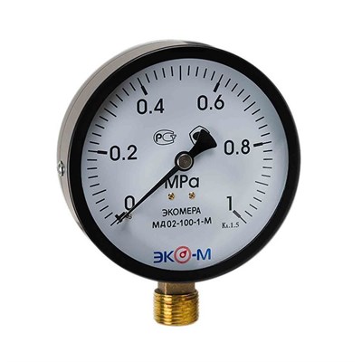 Манометр 100хМ20х1,5 10 бар МД02 (нижн радиал подкл, корпус сталь, минстекло) ЭКОМЕРА 557547