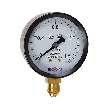 Манометр 63х1/4'' 16 бар МД02 (нижн радиал подкл, корпус сталь, минстекло) ЭКОМЕРА 557555