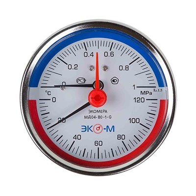 Термоманометр 63х1/4'' с переходником 1/2'' 120С 10 Бар МД04 (осевое подкл.) ЭКОМЕРА 557556