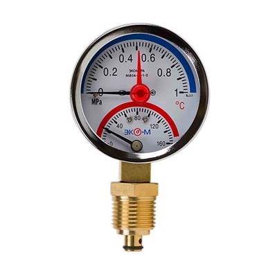 Термоманометр 63х1/4'' с переходником 1/2'' 160С 10 Бар МД04 (нижнее радиальное подкл.) ЭКОМЕРА 557559