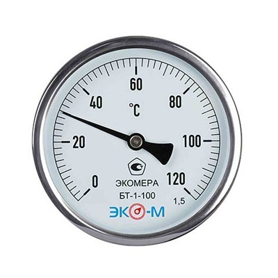 Термометр 100х1/2'' 120С БТ-1-100 шток 40мм (осевое подкл.,корпус алюминий) ЭКОМЕРА 557565