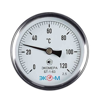 Термометр 63х1/2'' 120С БТ-1-63 шток 40мм (осевое подкл.,корпус алюминий) ЭКОМЕРА 557560