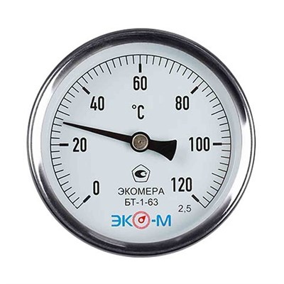 Термометр 63х1/2'' 120С БТ-1-63 шток 60мм (осевое подкл.,корпус алюминий) ЭКОМЕРА 557562