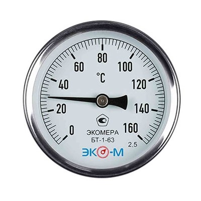 Термометр 63х1/2'' 160С БТ-1-63 шток 40мм (осевое подкл.,корпус алюминий) ЭКОМЕРА 557561