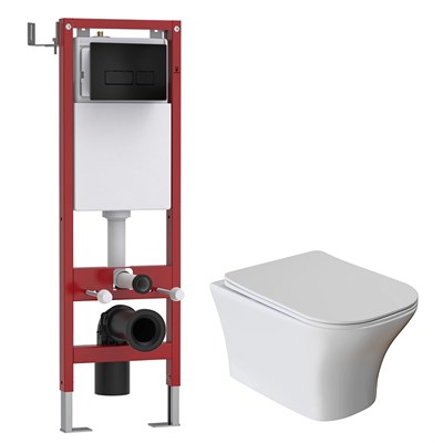 Комплект WAVE "Система инсталляции МЕХАНИКА 380+унитаз "CITY"+прямоугольная кнопка V2 черная" 558142