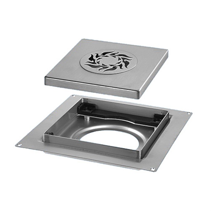 Насадка сливная (L150ммх150мм, нержавейка 304, дизайн "TRIBAL", слив D90мм) под плитку h8-16мм в ком 859270