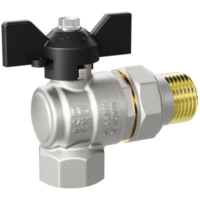 Кран НВ 1/2" угловой с разъемным соединением Pride, стандартный проход, бабочка 882243