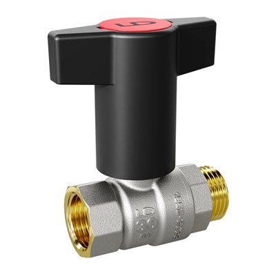 Кран НВ 3/4" Pride с пластиковой T-ручкой, красная вставка, полный проход 861308