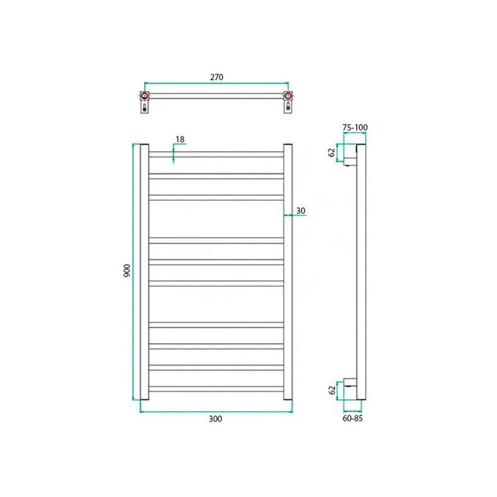 Полотенцесушитель Grota VENTO 300х900NP EL, электрический, без тэна, хром 876989