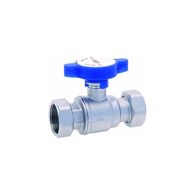 Кран шар.. 1"х1". хром.. с 2 накид.гайками.. синяя ручка 880354